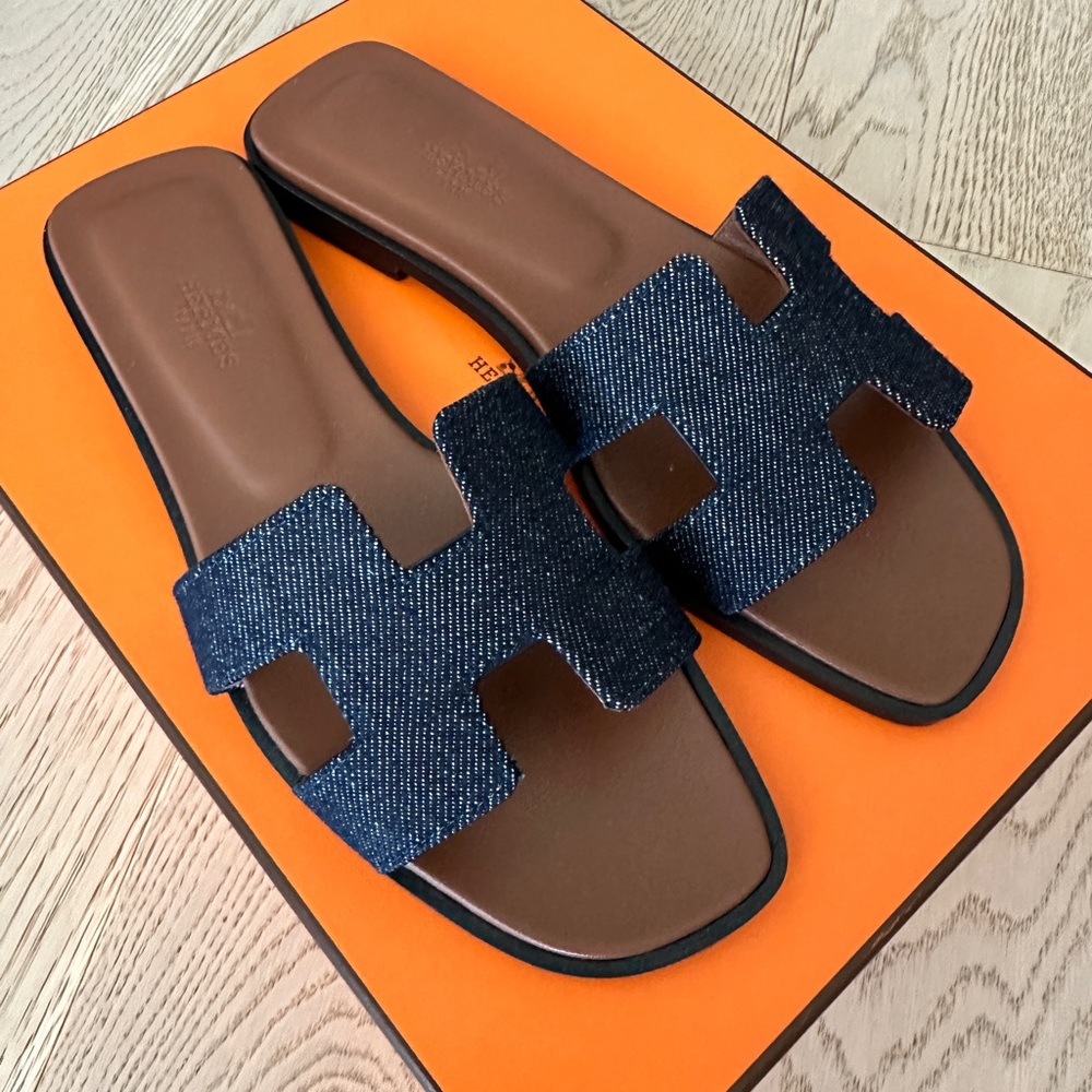Hermes Oran Sandals ( Dark blue denim)